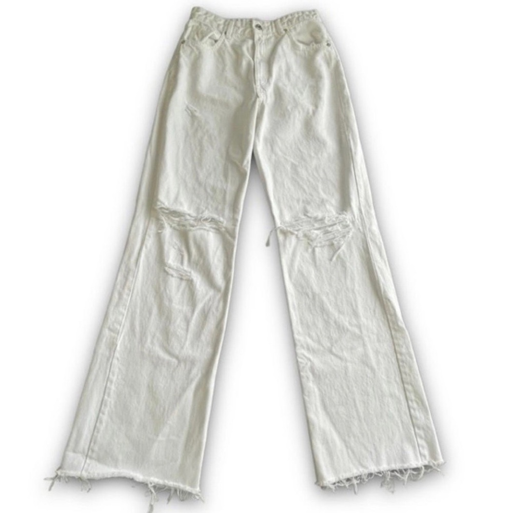 Zara White High-rise Baggy Wideleg Distressed Jeans Womens Size 8 90s Grunge
